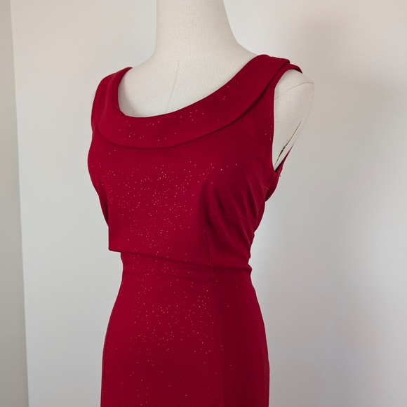 90s Red Glitter Maxi Dress Sleeveless Open Back Slit Floor Length Bodycon - Picture 5 of 13